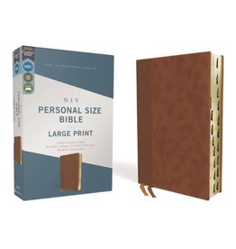 NIV, Personal Size Bible, Large Print, Leathersoft, Brown, Red Letter, Thumb Indexed, Comfort Print
