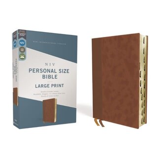 NIV, Personal Size Bible, Large Print, Leathersoft, Brown, Red Letter, Thumb Indexed, Comfort Print