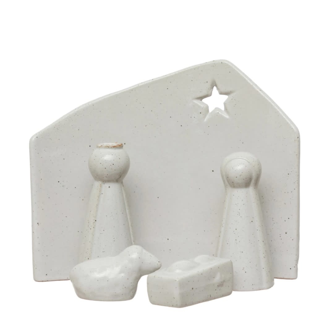 Stoneware Nativity with Glaze, Set of 5
