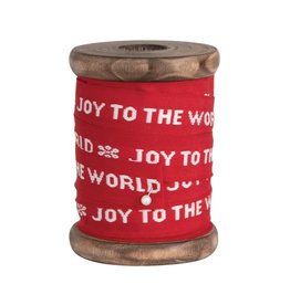 10 Yard Ribbon on Wood Spool "Joy To The World", Red and White