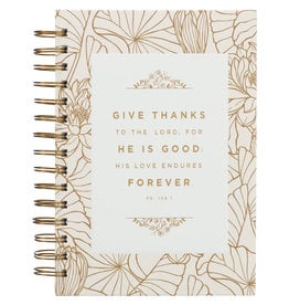 Give Thanks White and Gold Wirebound Journal - Pslam 106:1