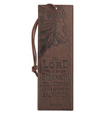 The LORD Is My Strength Brown Faux Leather Bookmark - Exodus 15:2