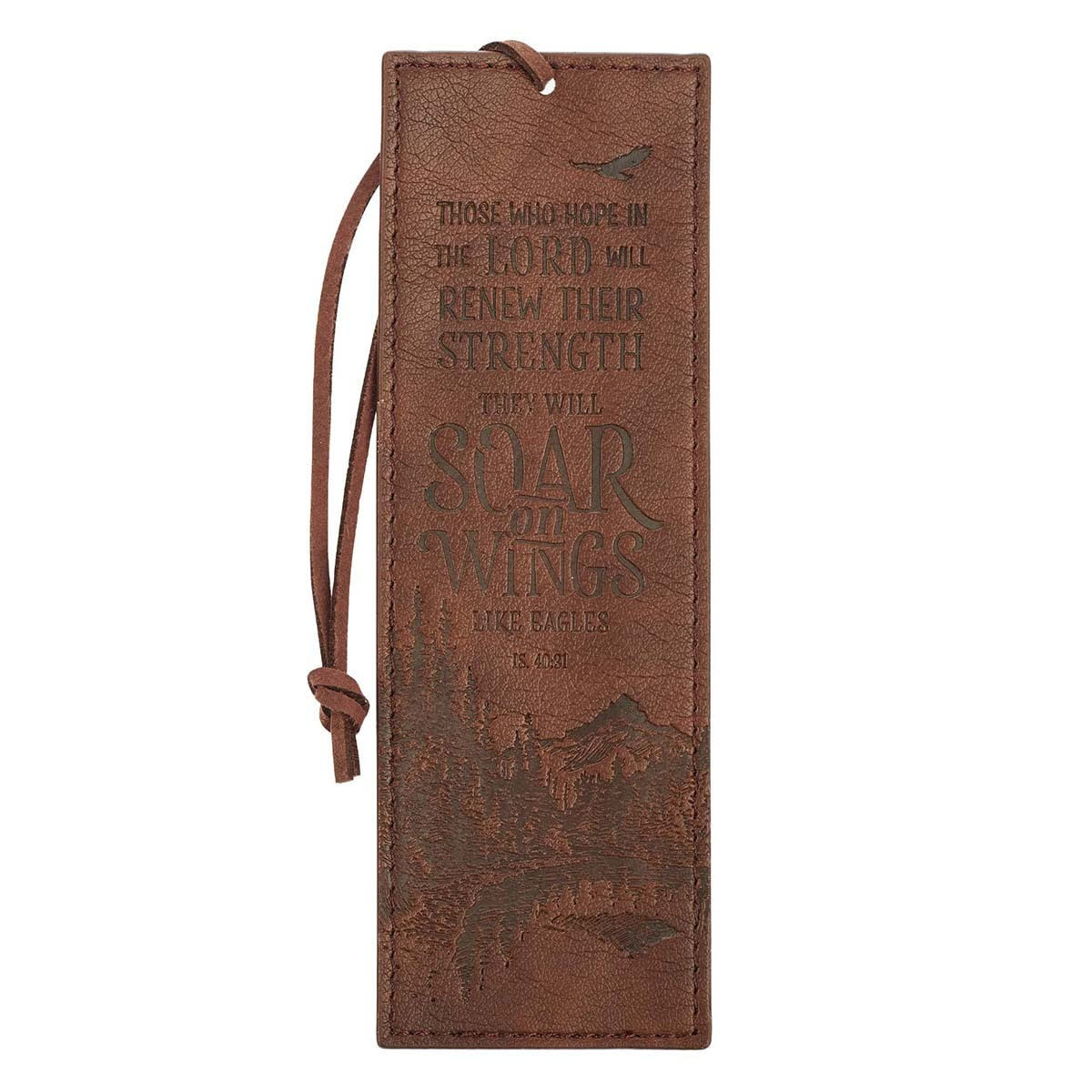 Soar Brown Faux Leather Bookmark - Isaiah 40:31