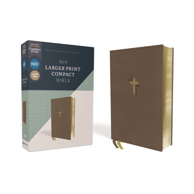 NIV, Larger Print Compact Bible, Leathersoft, Brown, Red Letter, Comfort Print