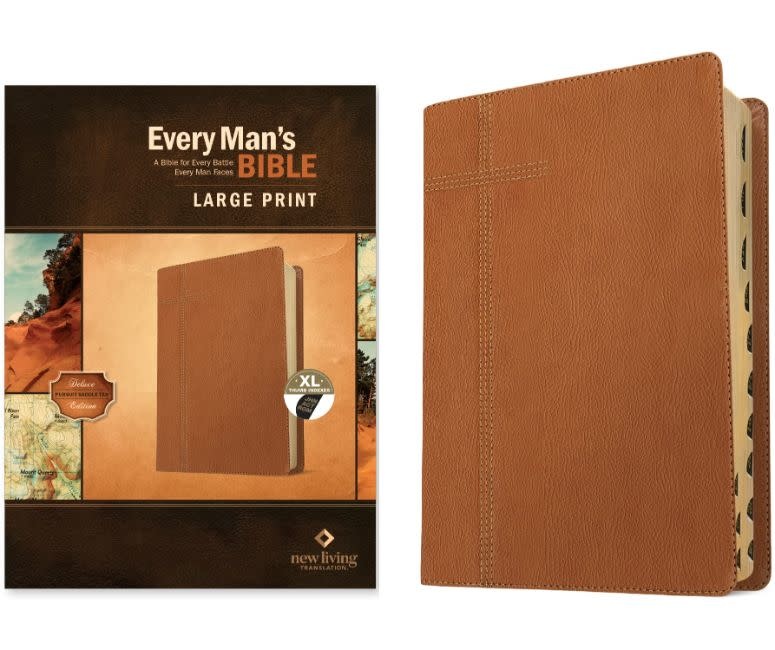 Every Man's Bible NLT, Large Print (LeatherLike, Pursuit Saddle Tan, Indexed)