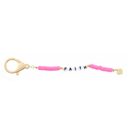 Kids Hot Pink Rubber Sequins "Faith" Keychain