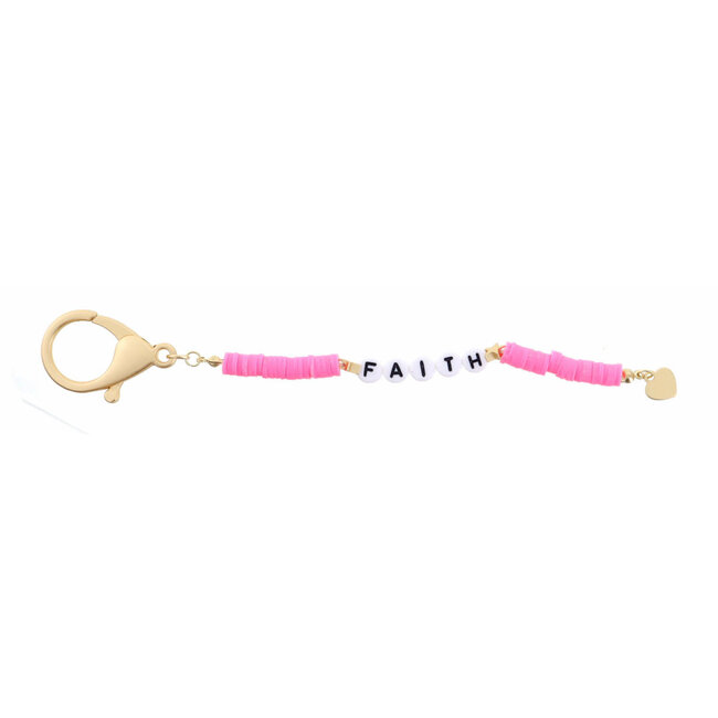 Kids Hot Pink Rubber Sequins "Faith" Keychain
