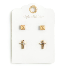 Cross White Gift Tag Earring Set