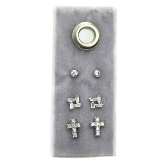 Cross Velvet Stud Gift Set- Silver