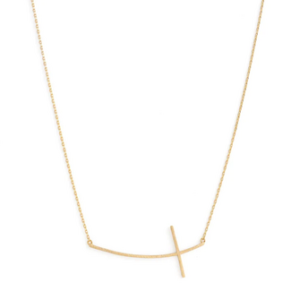 Large Brushed Side Cross Necklace - Gold