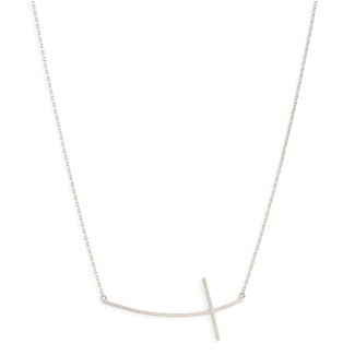 Brushed Side Cross Necklace - Silver