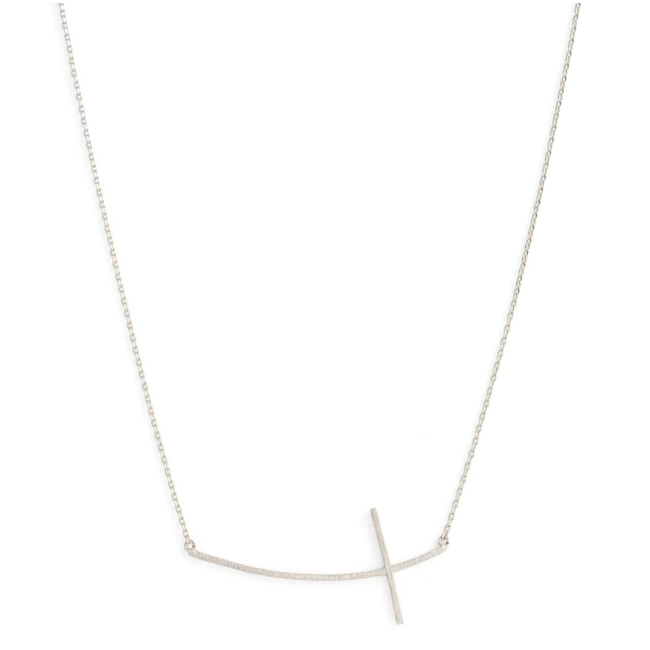 Brushed Side Cross Necklace - Silver