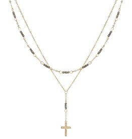Gold and Grey Crystal with Cross 18"" Necklace
