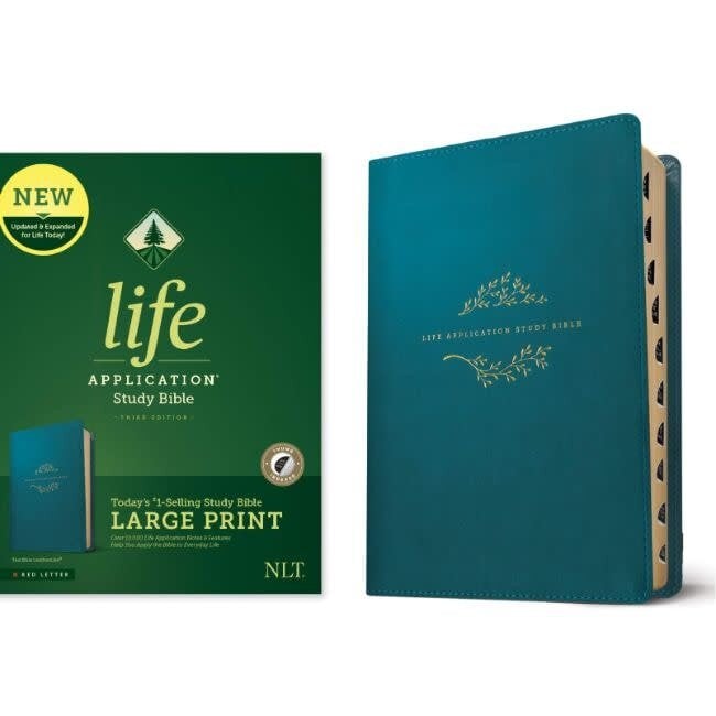 NLT Life Application Study Bible, Third Edition, Large Print (Leatherlike, Teal Blue, Indexed)