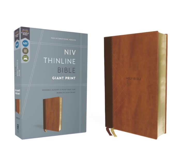 NIV, Thinline Bible, Giant Print, Leathersoft, Brown, Red Letter, Comfort Print