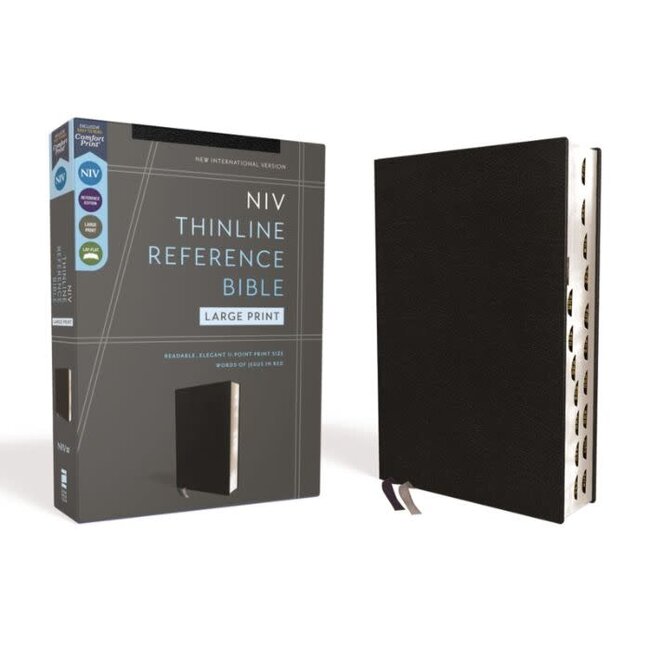 NIV, Thinline Reference Bible, Large Print, European Bonded Leather, Black, Red Letter, Thumb Indexed, Comfort Print