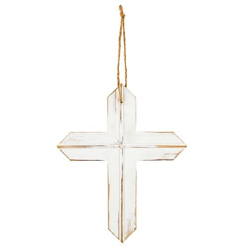 11" Hanging Fir Wood Cross - White