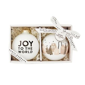 Glass Ornament Set - Joy to the World + Houses