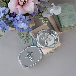 Baby Peek-A-Boo Cross Oval Aluminum Keepsake Box