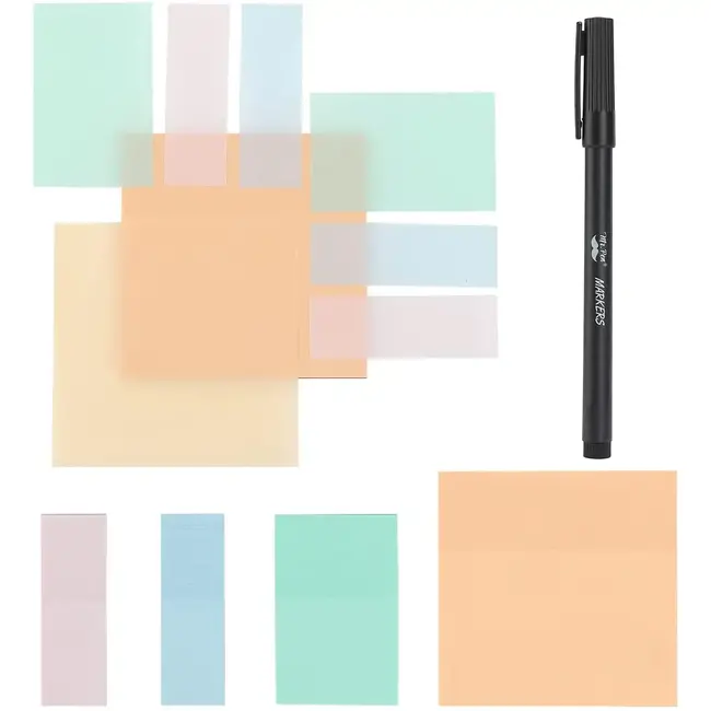 Mr. Pen - Transparent Sticky Notes, 200 Pc, Pastel Colors