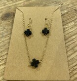 Black Tiny Cross Earring + Necklace Set