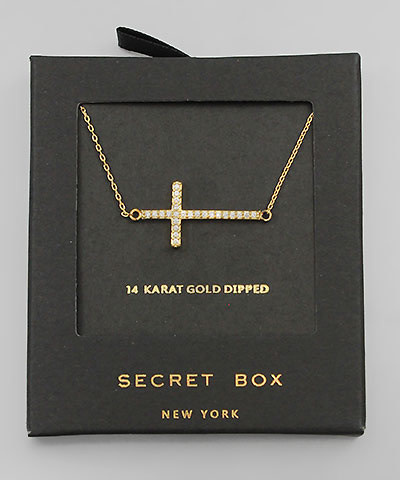 CZ Cross Necklace 14KT Dipped Gold