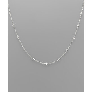 Multi Cross Charm Necklace - Rhodium