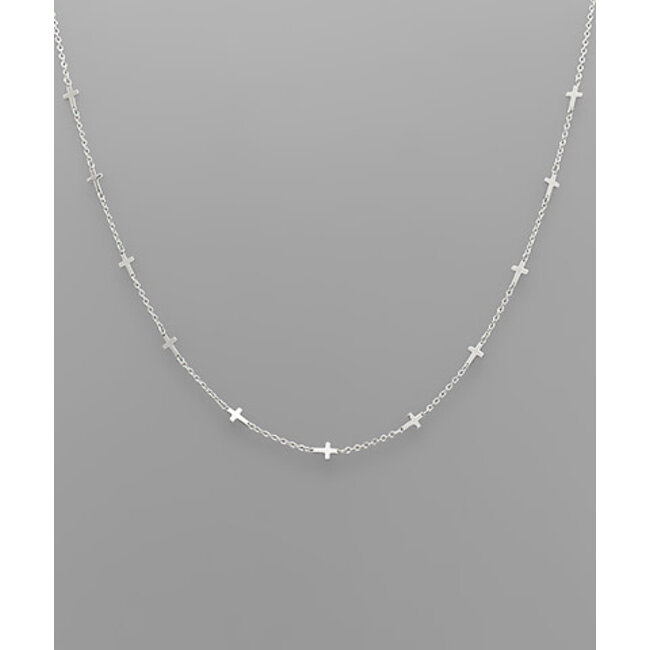 Multi Cross Charm Necklace - Rhodium