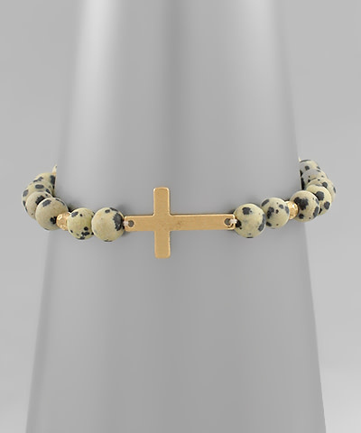 Cross Stone Bracelet Dalmation Jasper