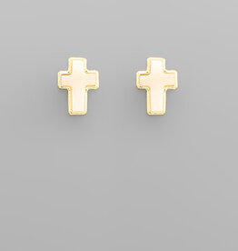 Cross Druzy Earrings - White