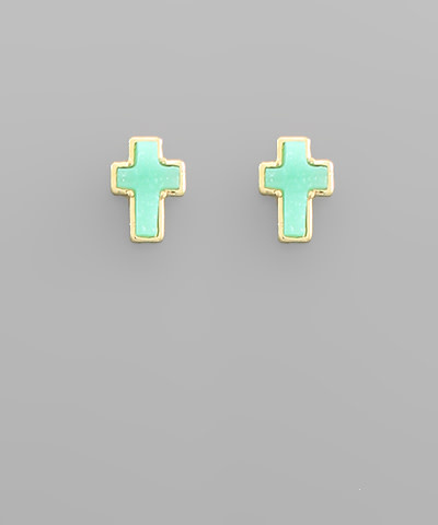 Cross Druzy Earrings - Turquoise