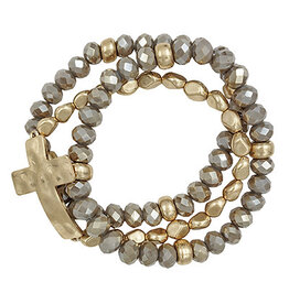 Multi Beads Cross Bracelet - Taupe