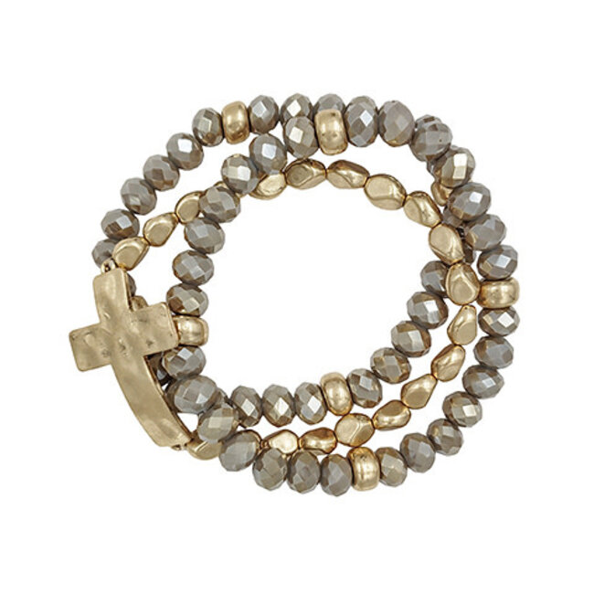 Multi Beads Cross Bracelet - Taupe