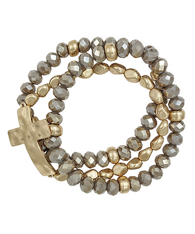 Multi Beads Cross Bracelet - Taupe