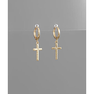 Cross Dangle Huggie Gold