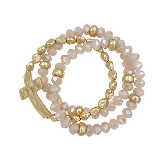 Multi Beads Cross Bracelet - Lt. Pink