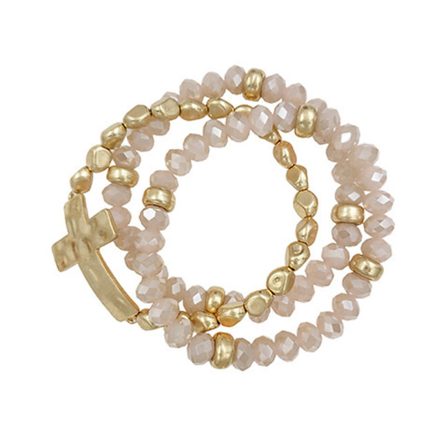 Multi Beads Cross Bracelet - Lt. Pink