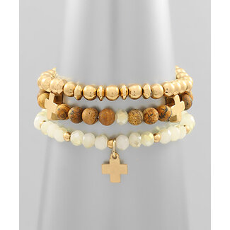Cross & Multi Ball Layer Bracelet - Picture Jasper/WG