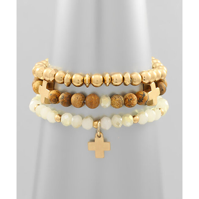 Cross & Multi Ball Layer Bracelet - Picture Jasper/WG