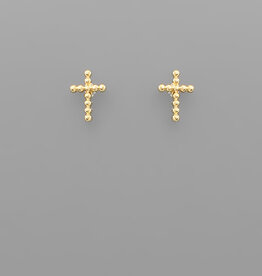 Ball Textured Cross Earrings - Gold