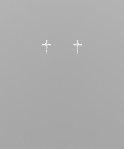 White Gold Dipped Brass Cross Studs