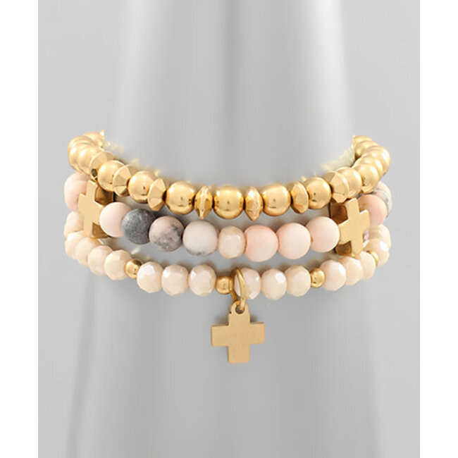 Cross & Multi Ball Layer Bracelet - Pink Zebra