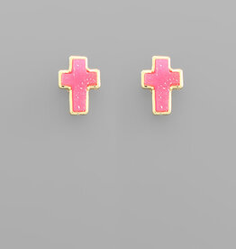 Cross Druzy Earrings - Fuschia