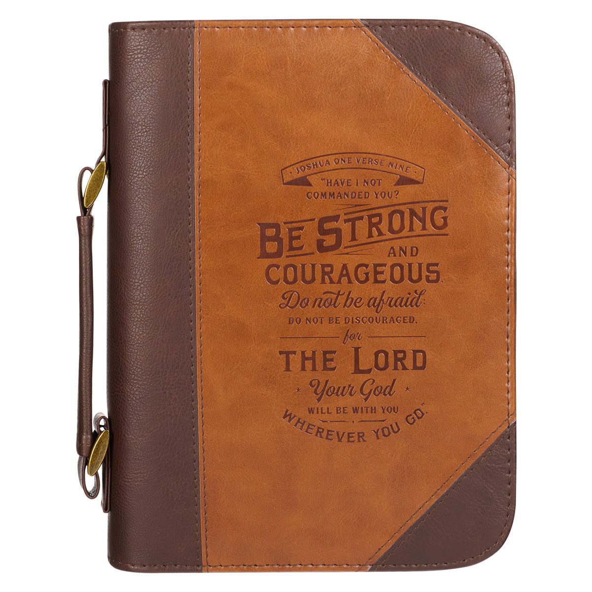 Do Not Be Afraid Two-tone Toffee and Chocolate Brown Faux Leather Extra Large Bible Cover – Joshua 1:9