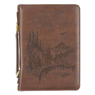 On Wings Like Eagles Brown Faux Leather Extra Large Bible Cover - Isaiah 40:31