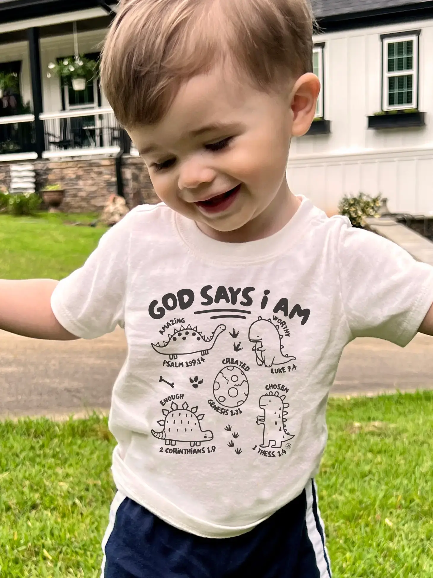 God Says I Am - Dinosaurs Kid's Tee - White