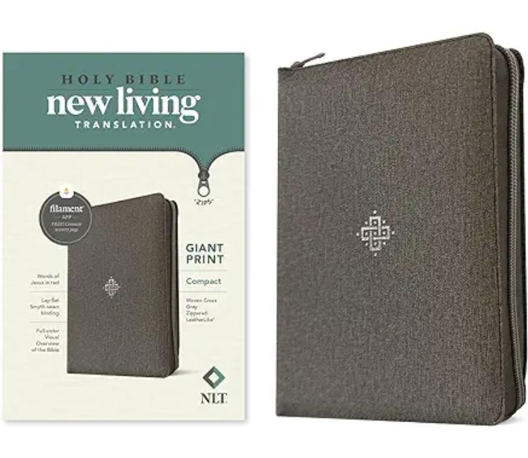 NLT Compact Giant Print Bible, Filament-Enabled Ed. Woven Cross Gray