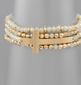 Stackable Cross & Glass Bead Bracelet
