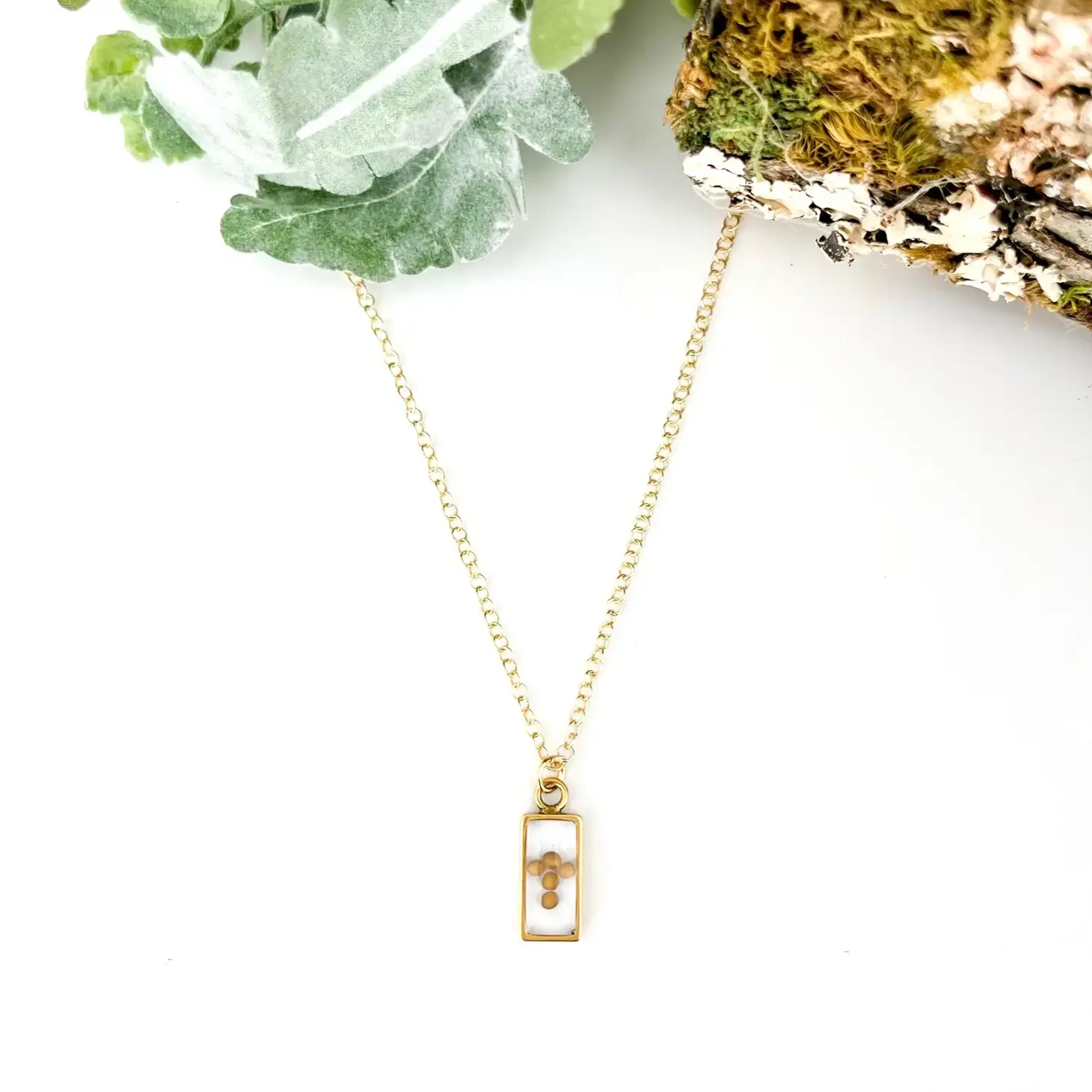 Rectangle Mustard Seed Necklace - Gold