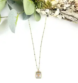 Square Mustard Seed Necklace - Gold